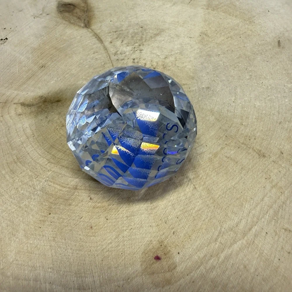 Swarovski SCS Crystal Paperweight Blue Swan Logo Faceted 2